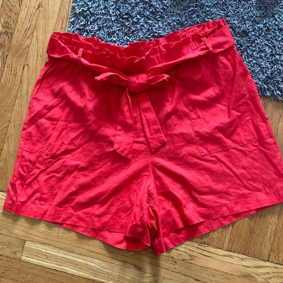 AVA & VIV Red Paper Bag High Waisted Tie Knot Linen Blend Shorts Size 1x - Picture 8 of 10